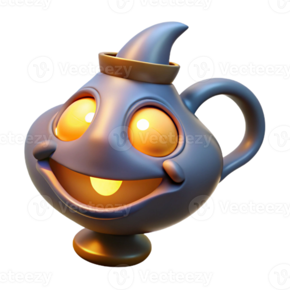 Cheerful 3D Render of a Cartoon Genie Lamp png