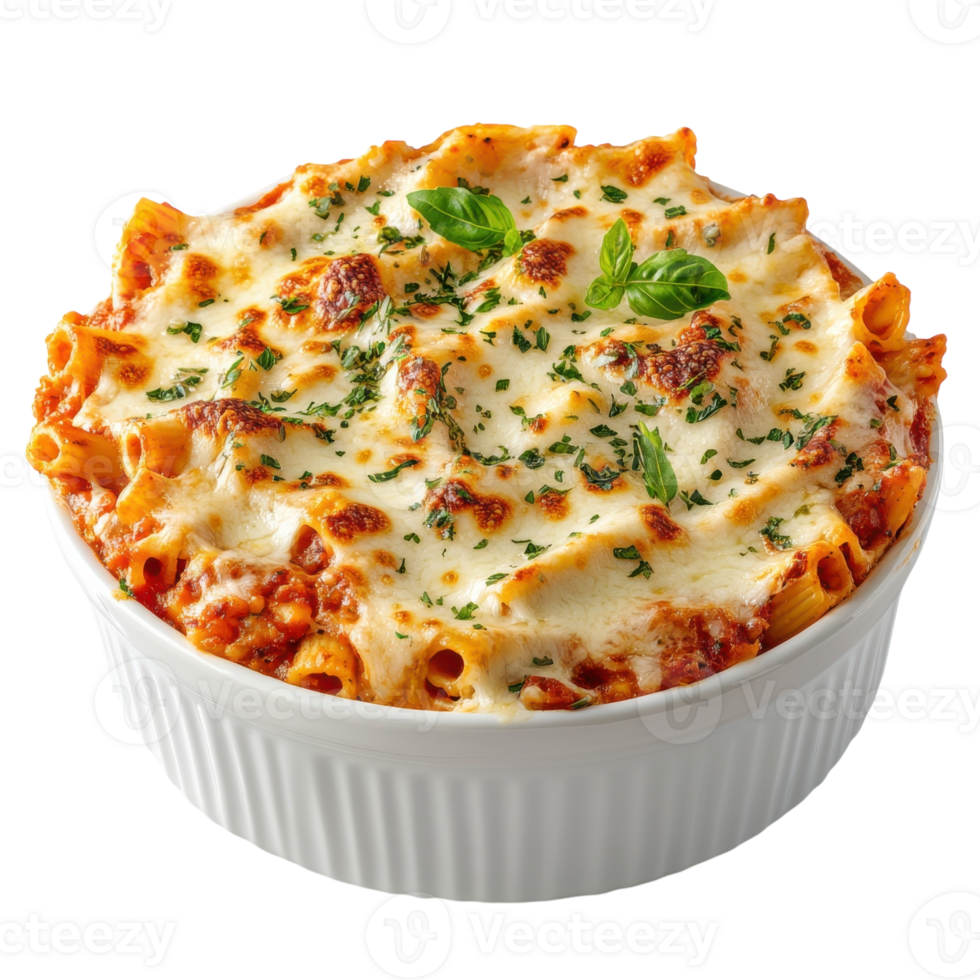 Baked Ziti Pasta Dish on transparent background. png