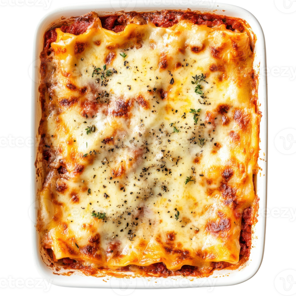 Delicious Baked Lasagna Recipe on transparent background. png