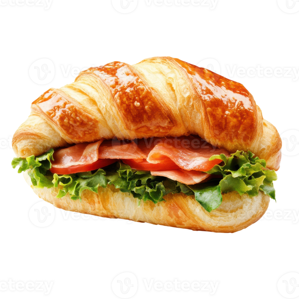 Delicious Croissant Sandwich on transparent background. png