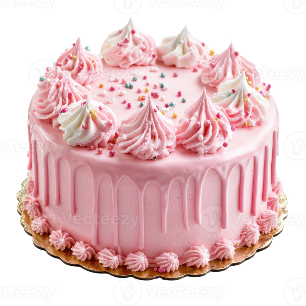 Pink Birthday Fondant Cake on transparent background. png