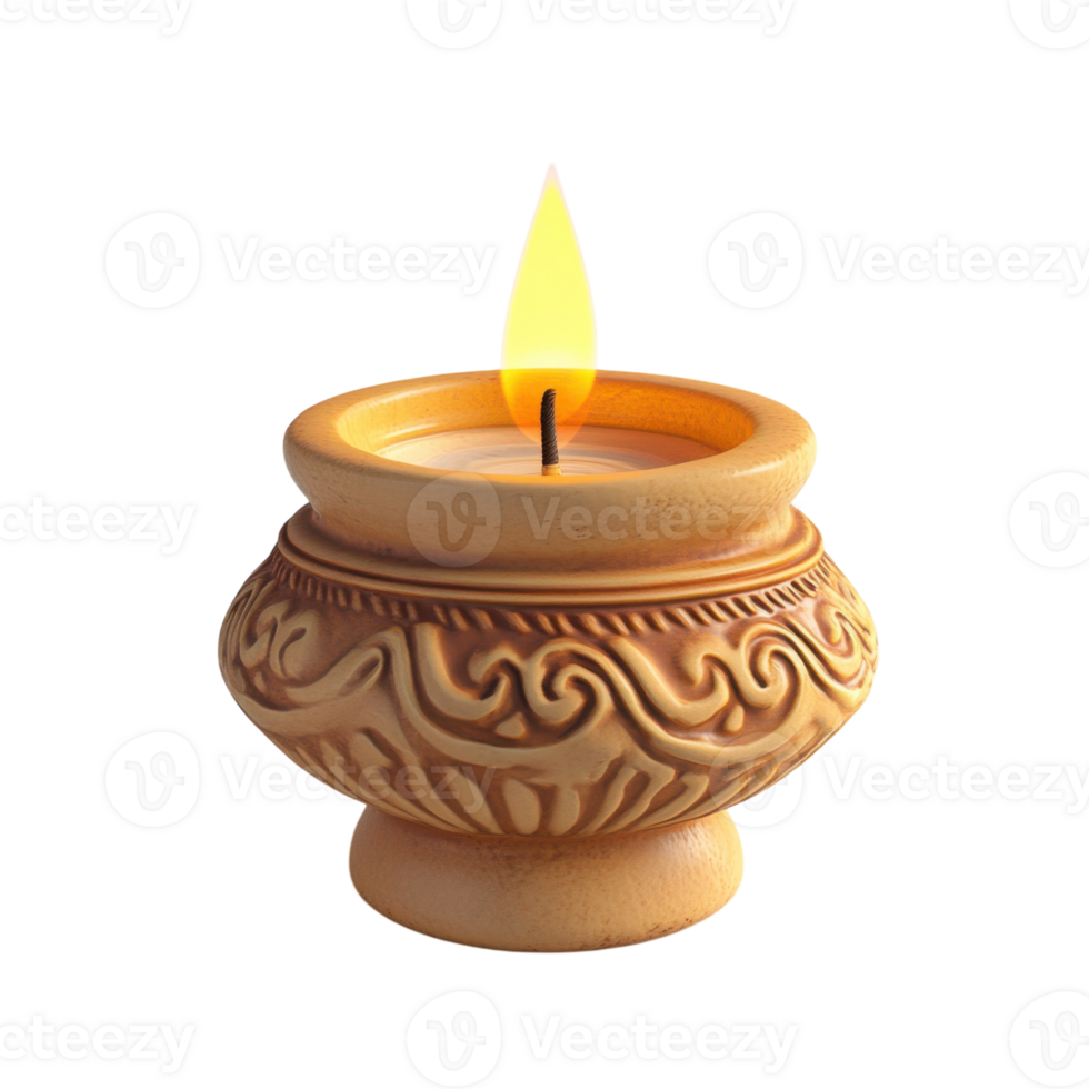 Diya Oil Lamp White Background on transparent background. png