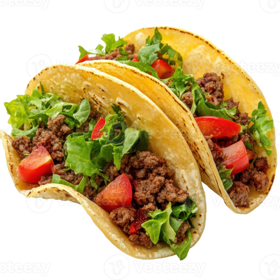 Delicious Mexican Tacos on transparent background. png