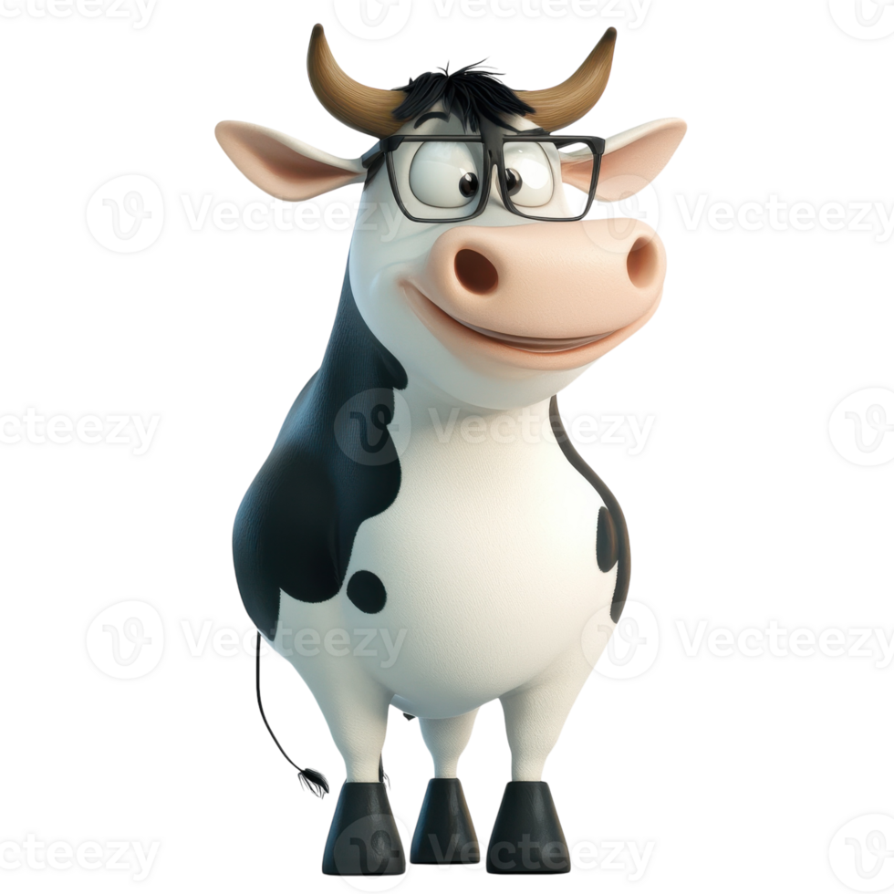 Funny Cartoon Cow White Background on transparent background. png