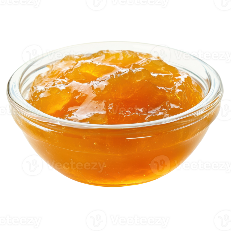 Apricot Jam in Glass Bowl on transparent background. png