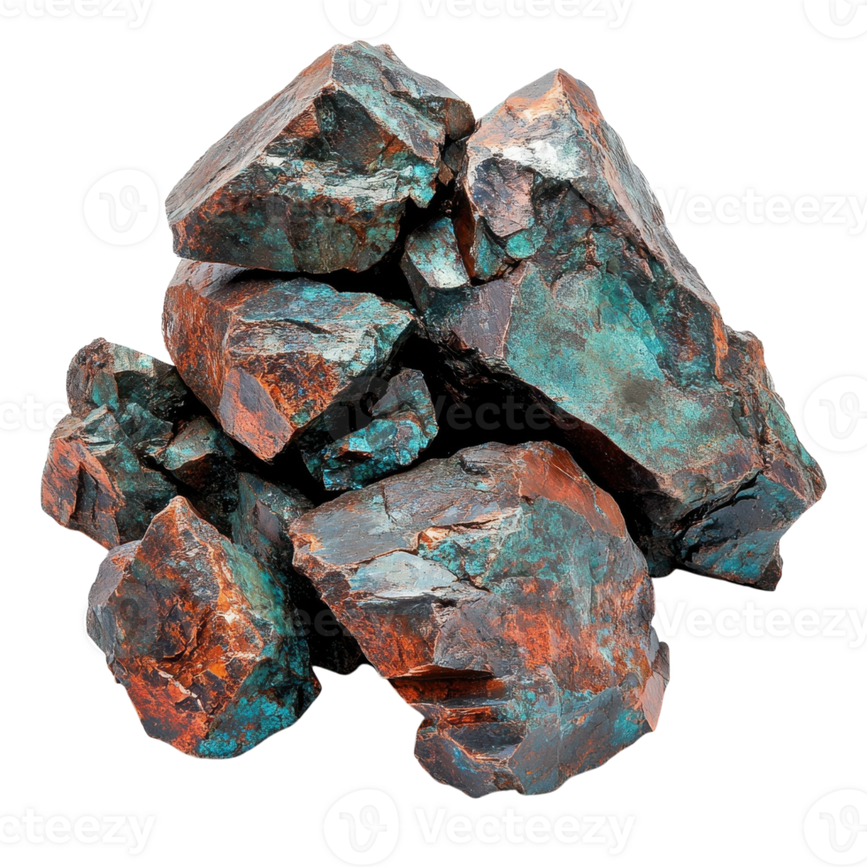 Copper Ore Rocks with Patina on transparent background. png
