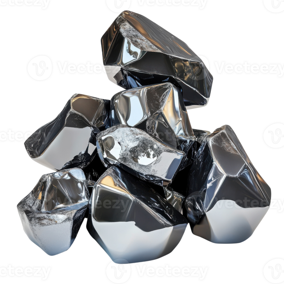 Aluminum Ore Rocks Gleaming on transparent background. png
