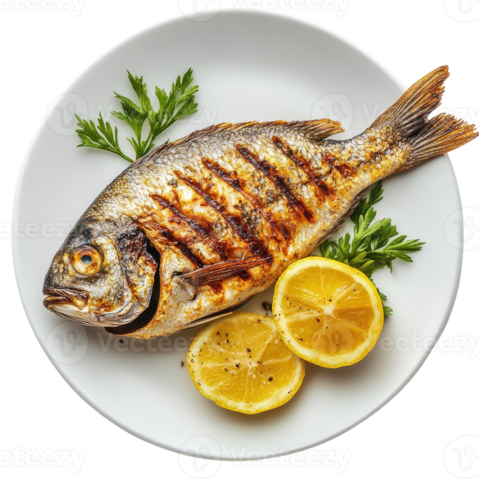Delicious Grilled Fish Dish on transparent background. png