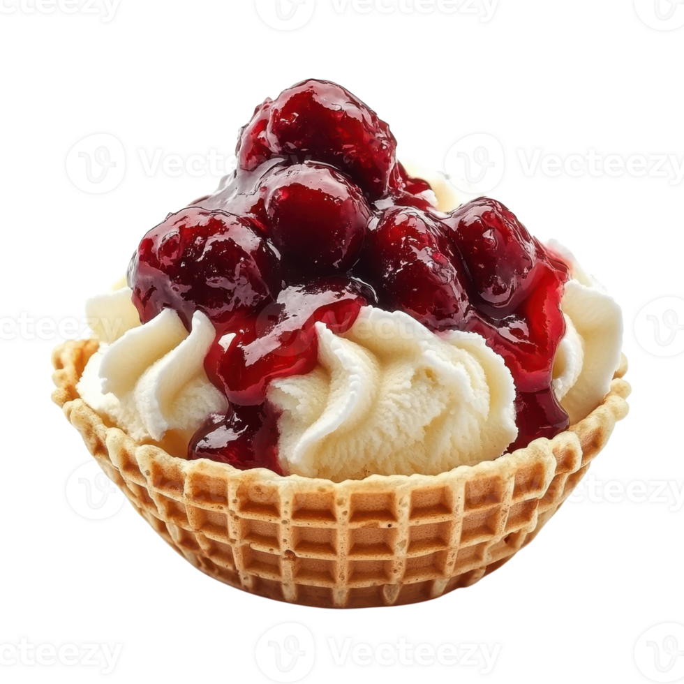 Sweet Waffle Cherry Ice Cream on transparent background. png