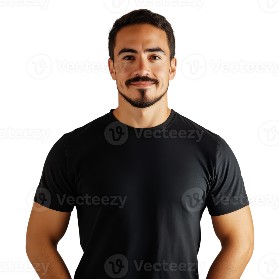 Man in Black T Shirt White Background on transparent background. png