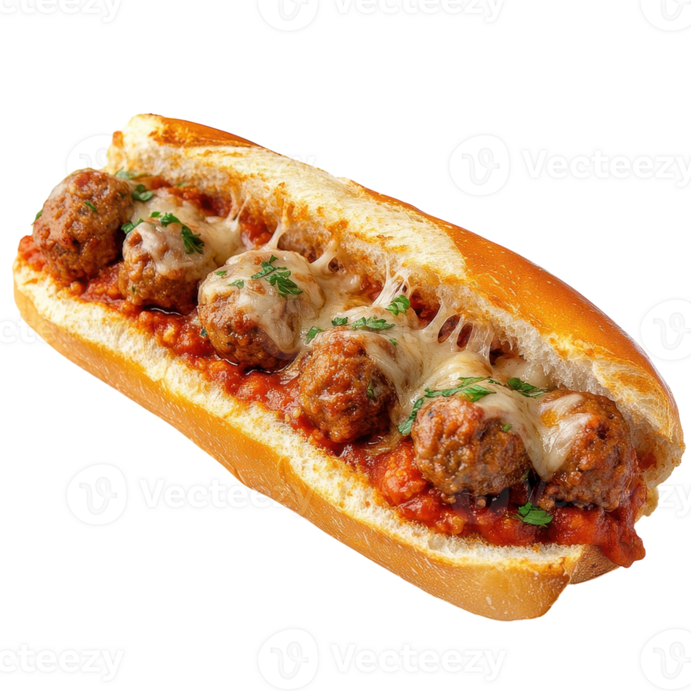 Delicious Meatball Sub Sandwich on transparent background. png