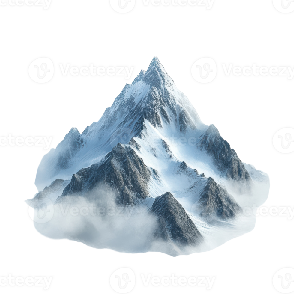Majestic Mountain Peak in Clouds on transparent background. png