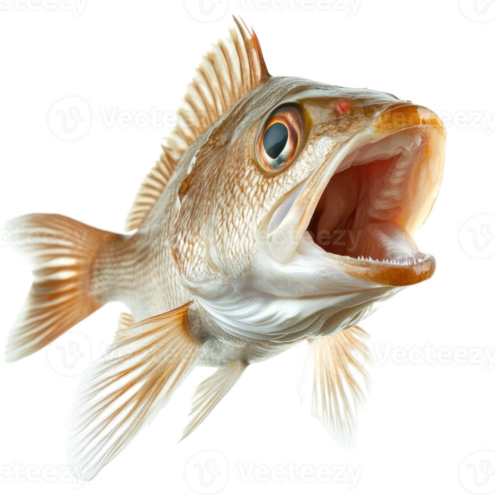 Open mouthed Fish White Fins on transparent background. png