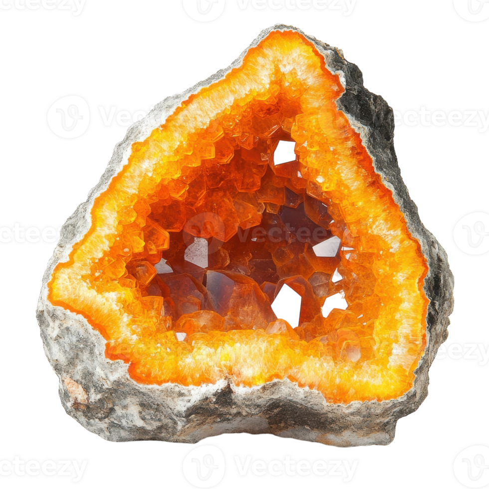 Orange Geode Crystal Cluster on transparent background. png