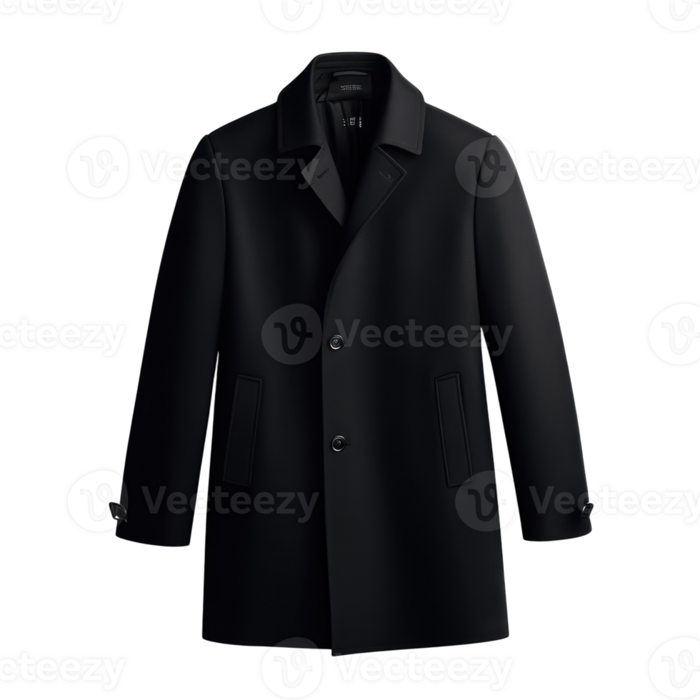 Elegant Black Overcoat Mockup on transparent background. png