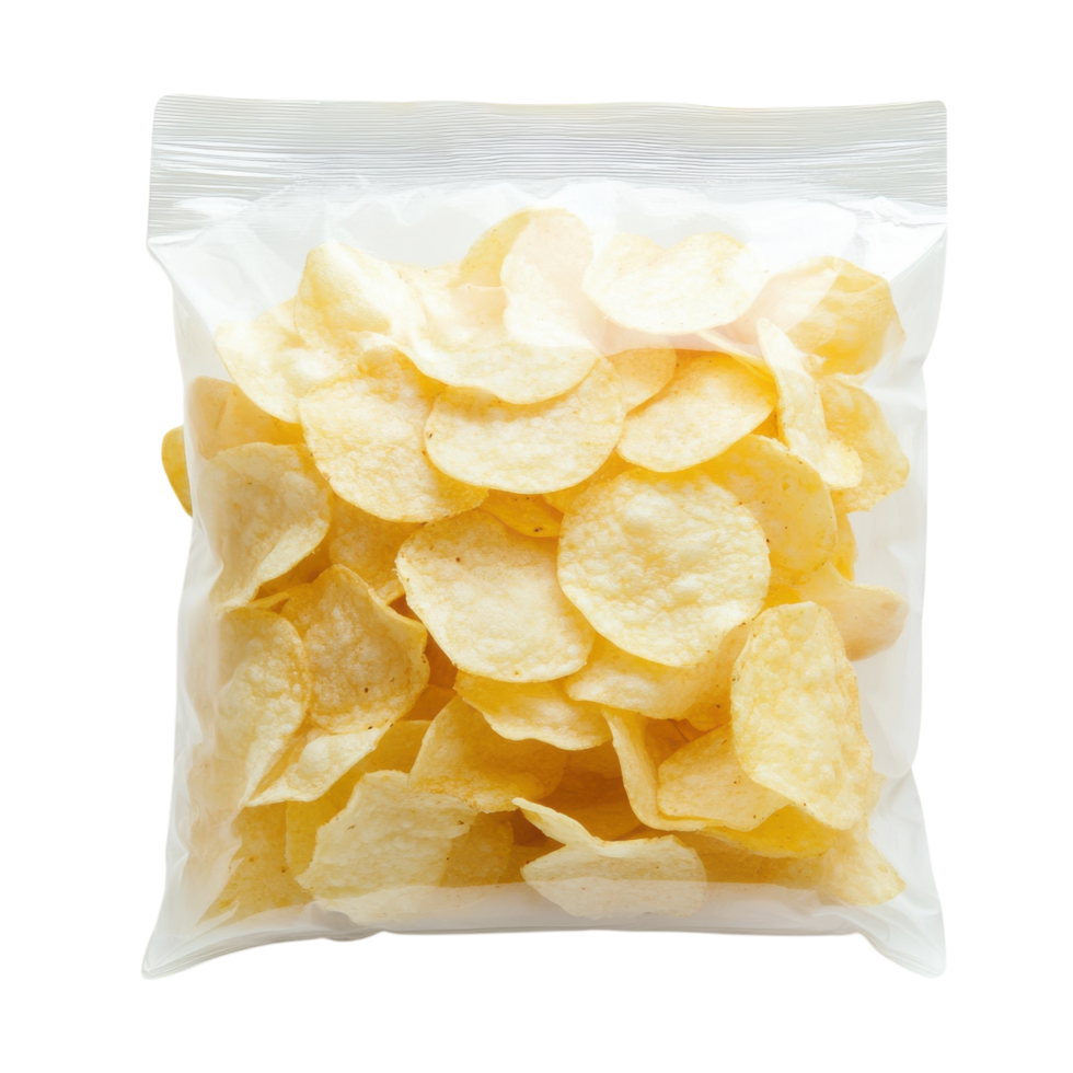 Crispy Potato Chips in Bag on transparent background. png