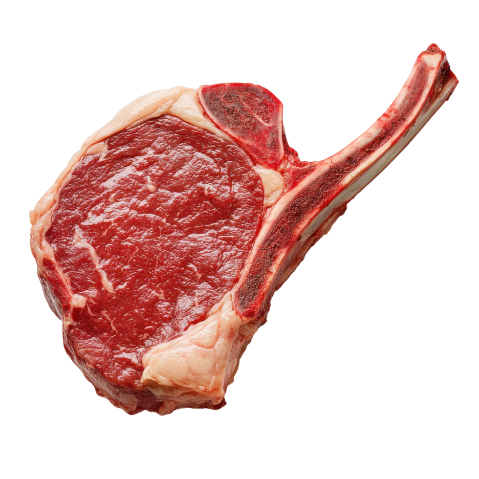 Raw Tomahawk Ribeye Steak on transparent background. png