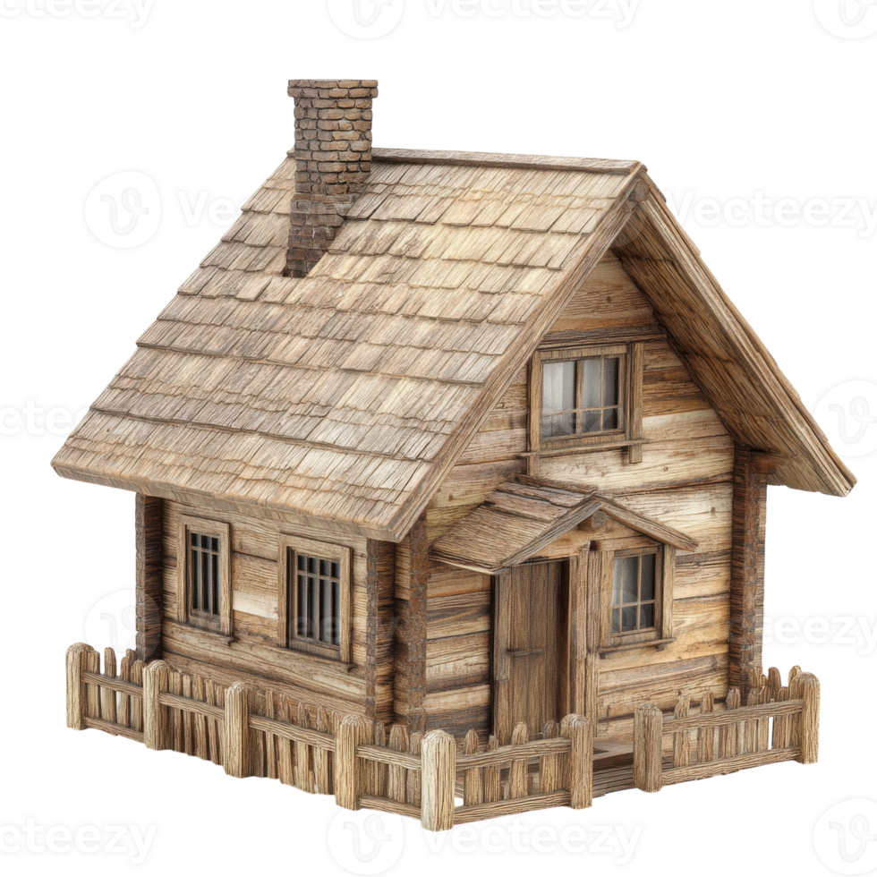 Rustic Wooden House Mockup on transparent background. png
