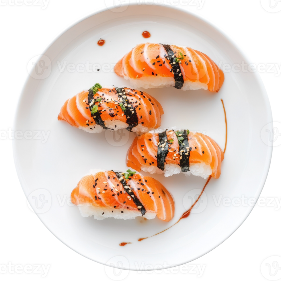Salmon Nigiri Sushi White Background on transparent background. png