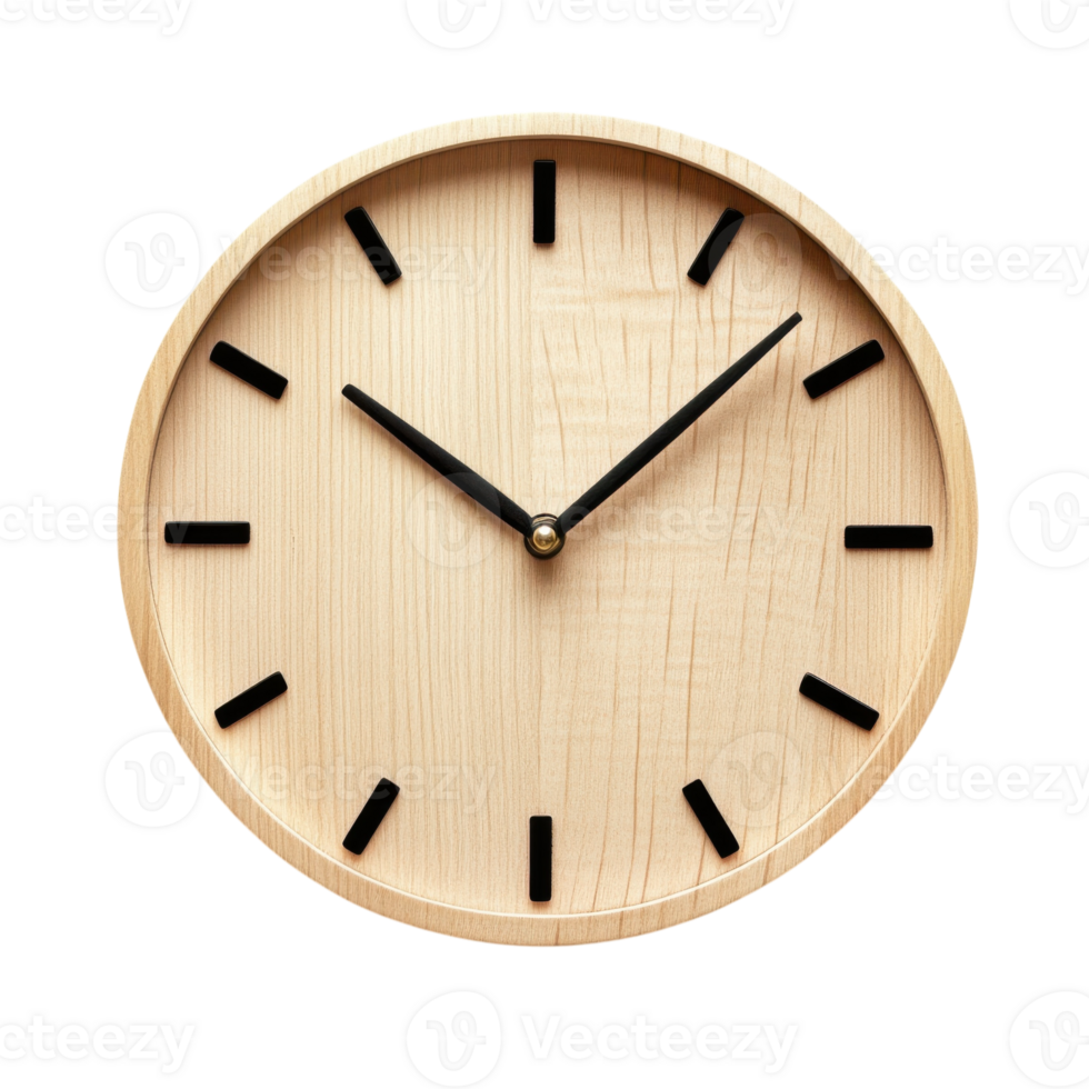 Simple Wooden Clock Design on transparent background. png