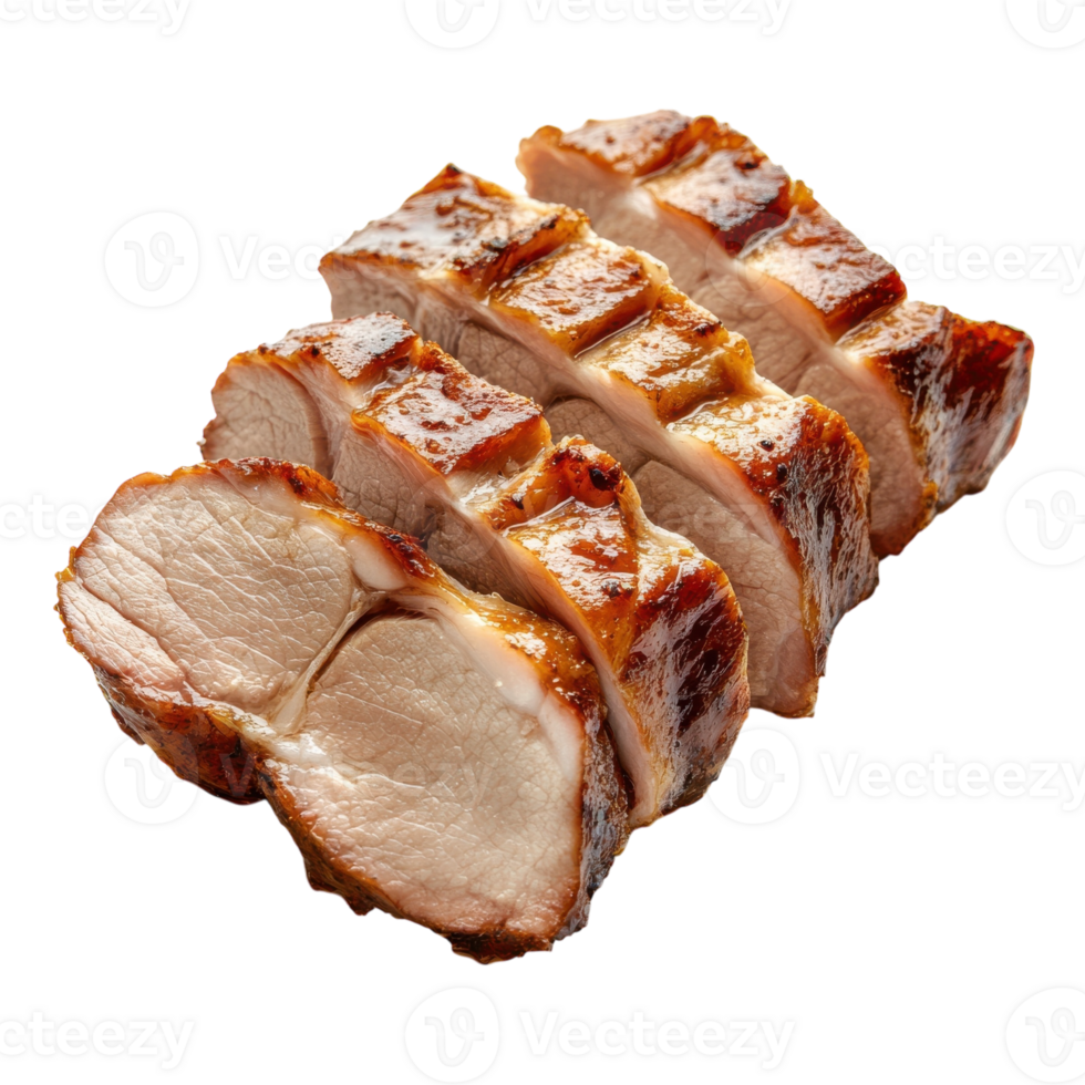 Sliced Roasted Pork Loin on transparent background. png