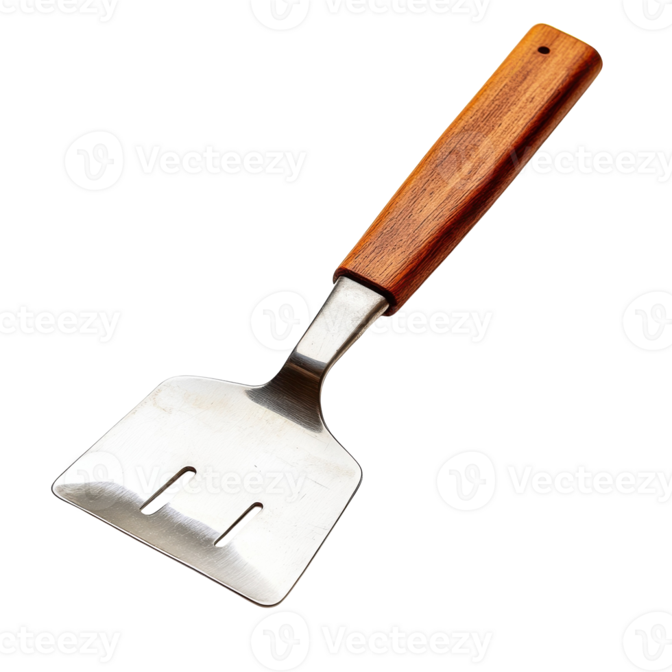 Wooden Handle Stainless Steel Spatula on transparent background. png
