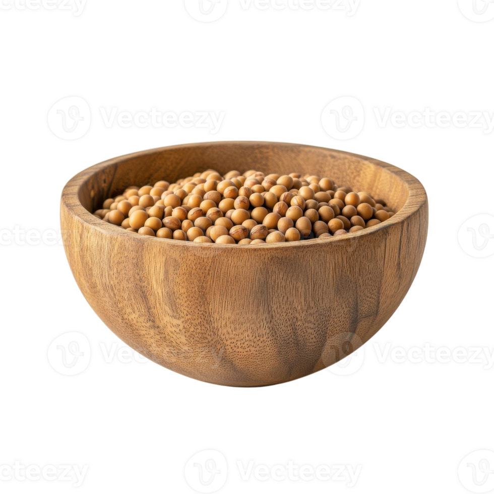 Soybeans in Wooden Bowl on transparent background. png