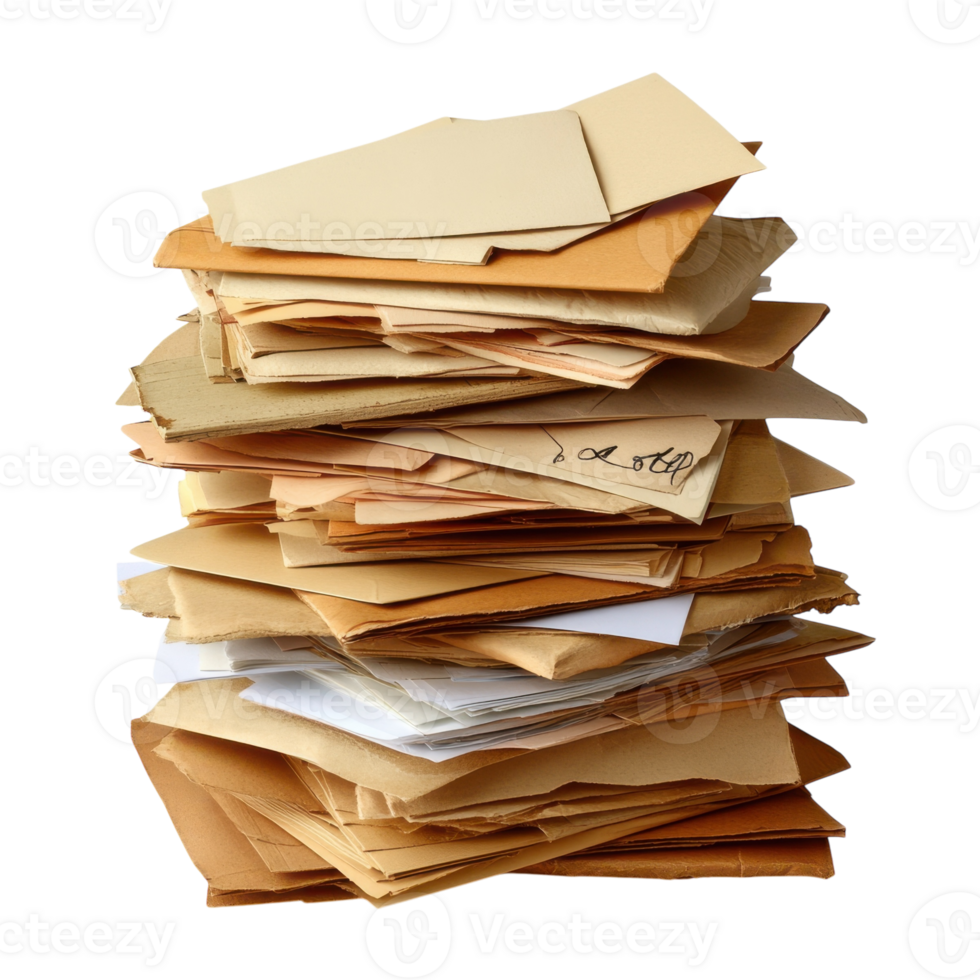White Envelope Stack Background on transparent background. png
