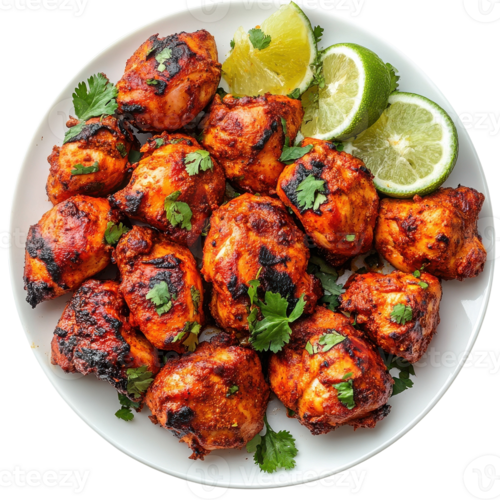 Delicious Tandoori Chicken Plate on transparent background. png