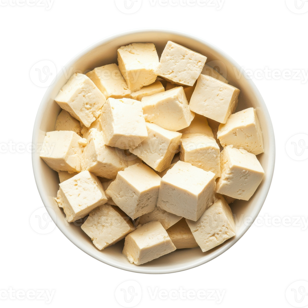 Tofu Cubes Bowl White Background on transparent background. png