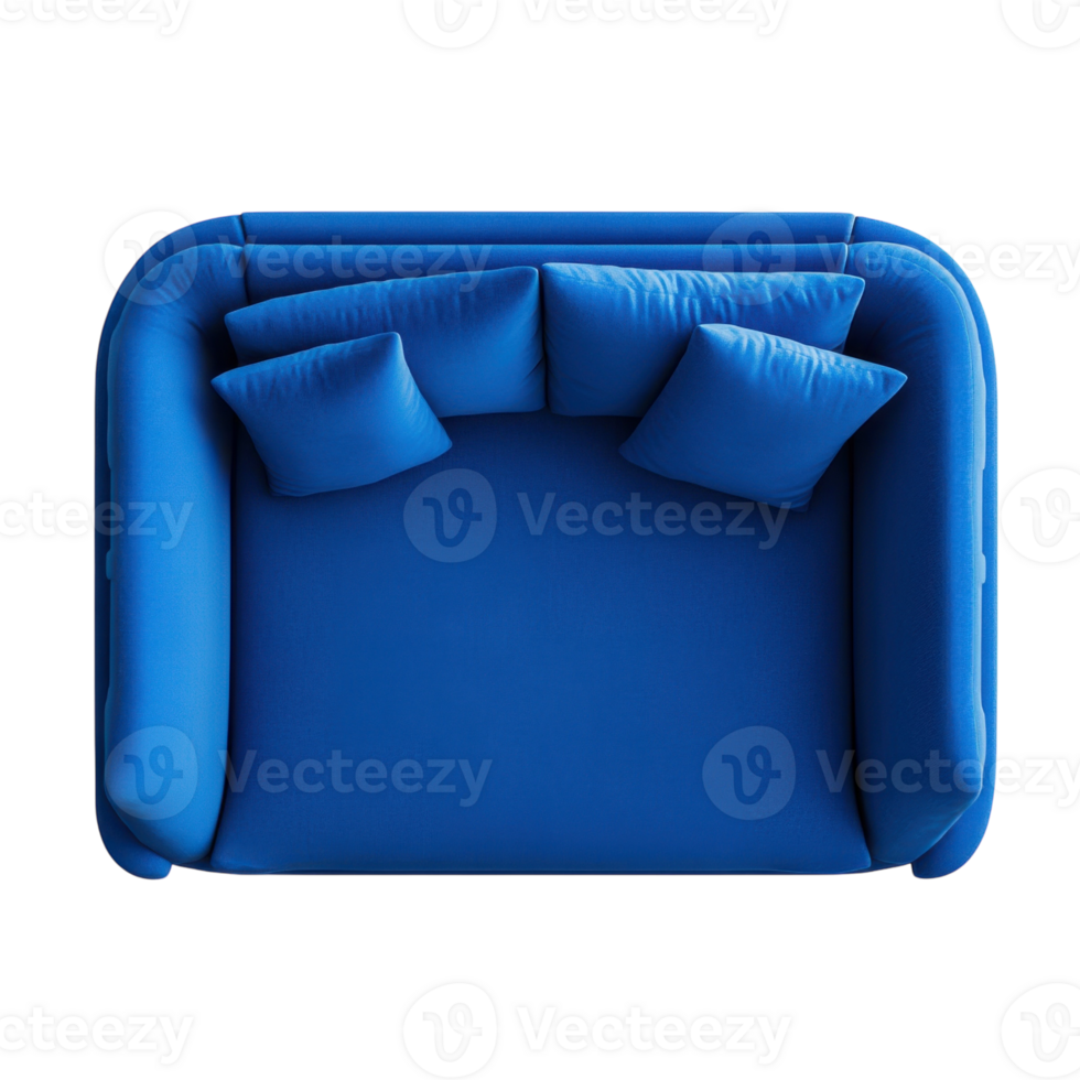 Blue Sofa Top View White Background on transparent background. png