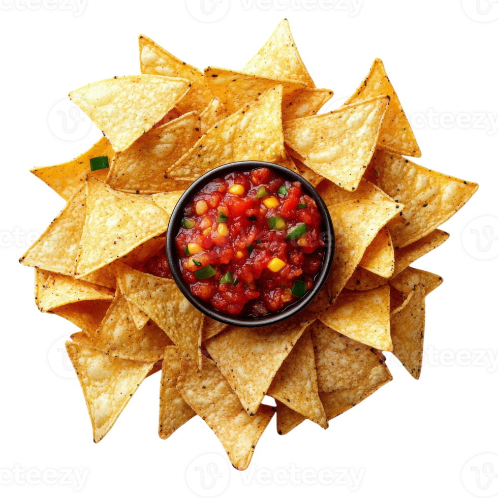 Delicious Nachos with Salsa on transparent background. png