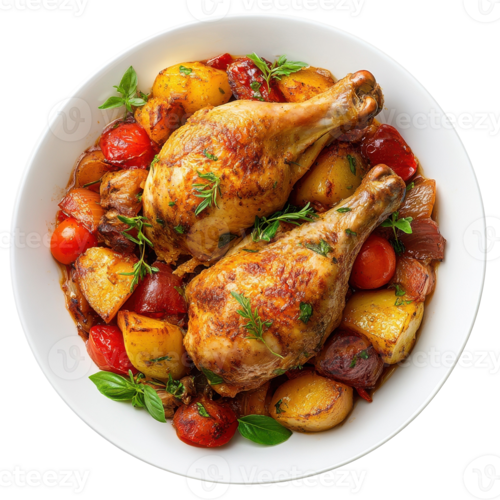 Delicious Chicken Dish Presentation on transparent background. png