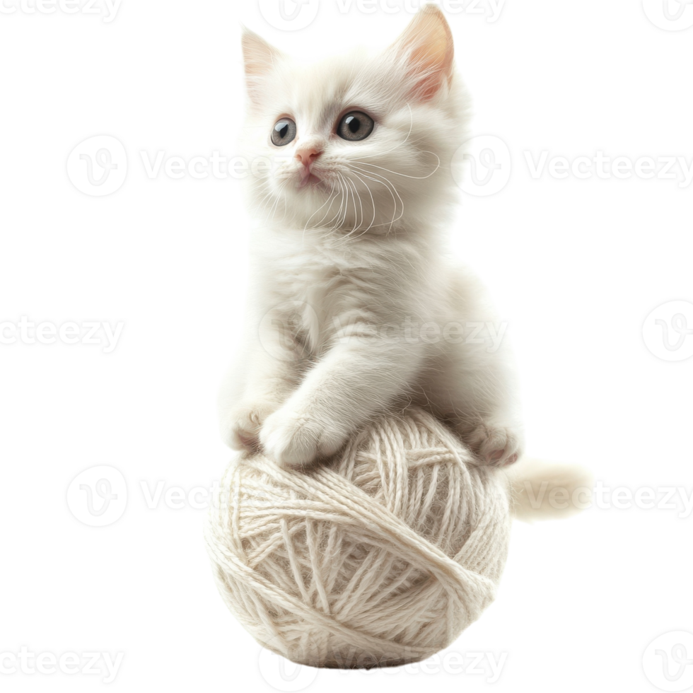 Kitten Playing Yarn Ball on transparent background. png
