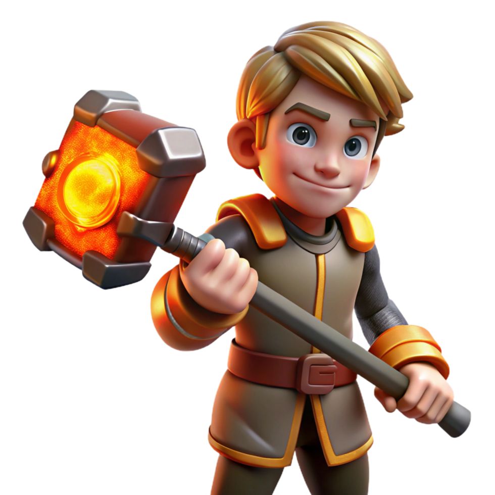Young Hero with Glowing Hammer png