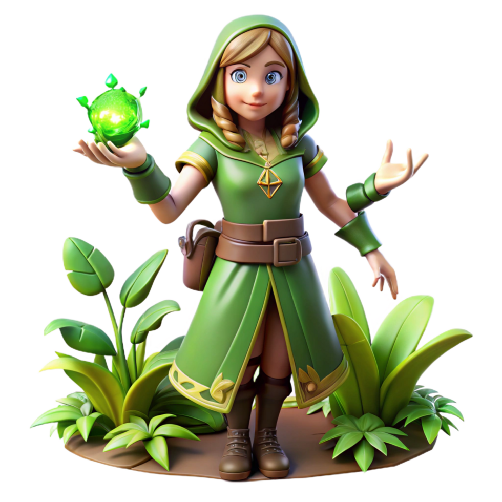 Green Hooded Mage with Orb png
