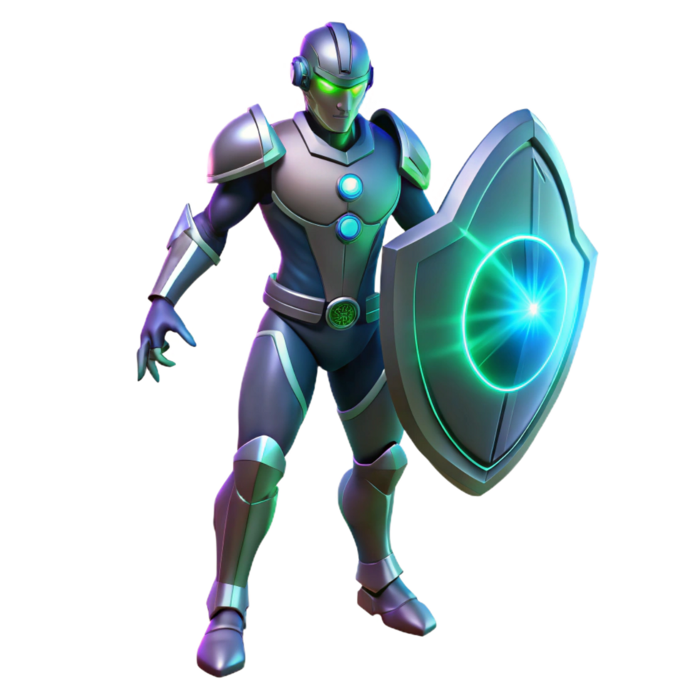 Cybernetic Guardian with Shield png