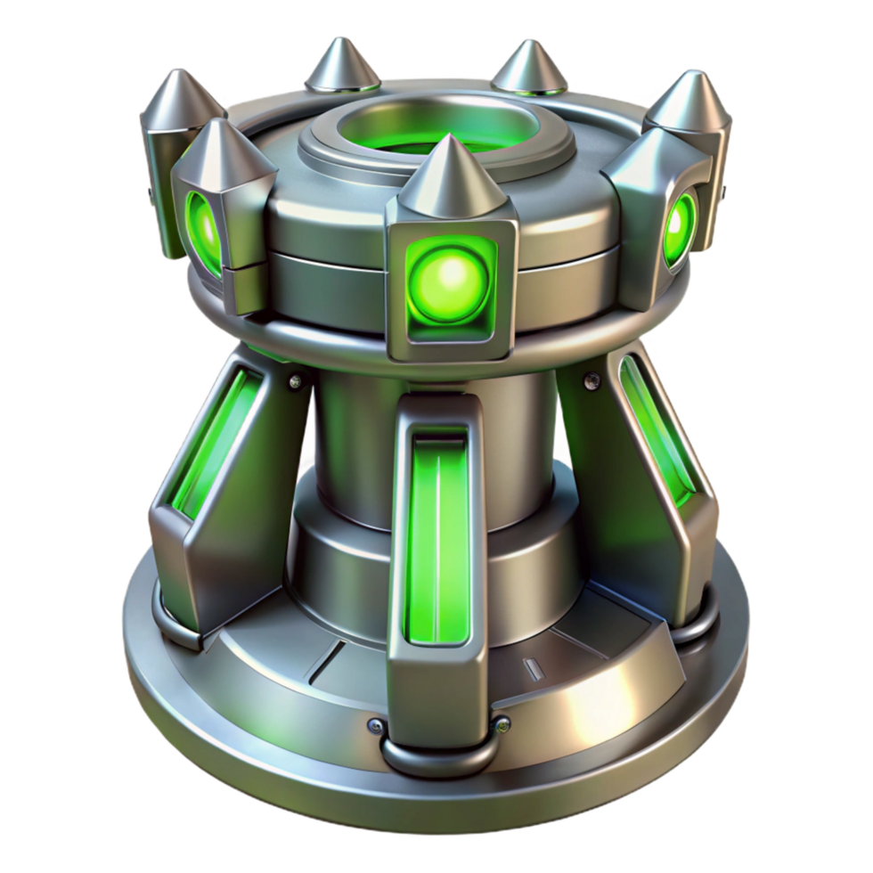 Futuristic Metal Tower with Green Lights png