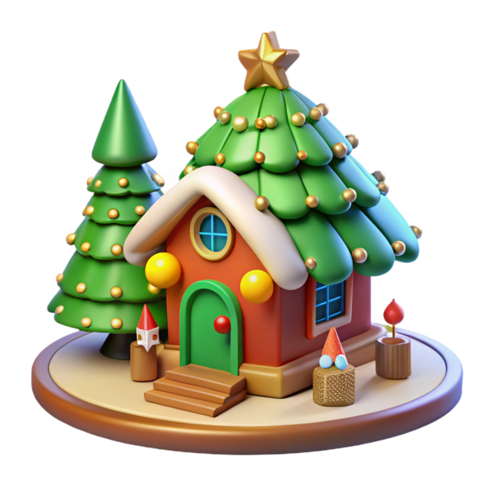 3D Festive House and Trees png
