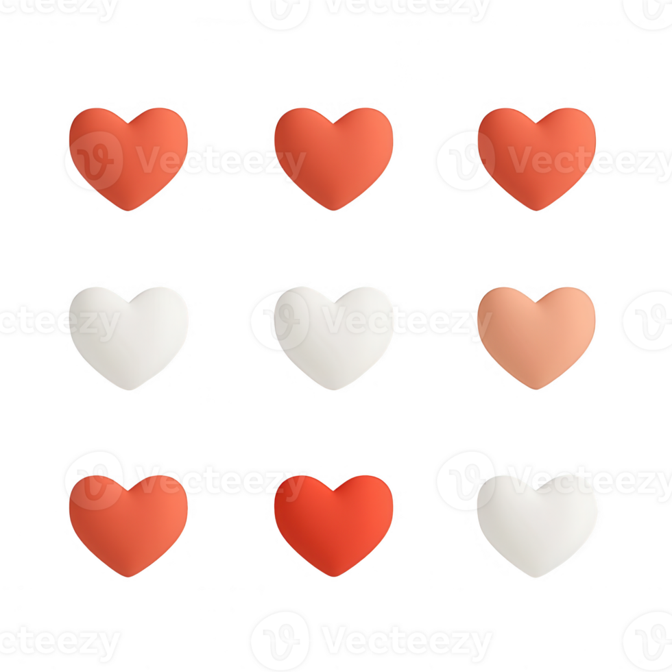 A collection of colorful heart icons for love and relationships themed designs. png