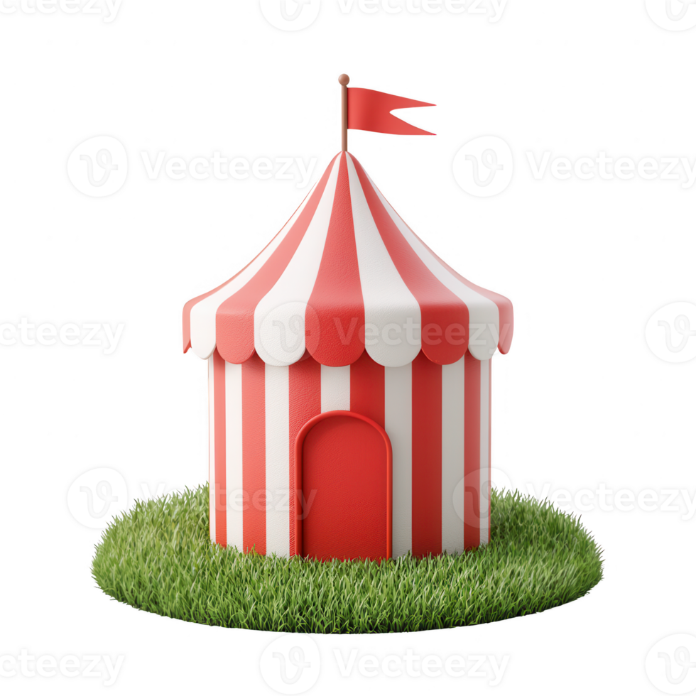 A colorful striped circus tent standing on lush green grass under a bright sky. png