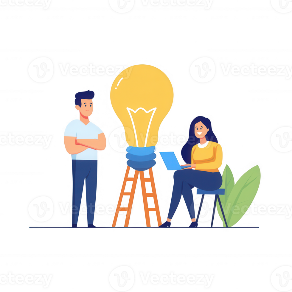 A couple brainstorming ideas with a lightbulb metaphor for creativity and innovation. png