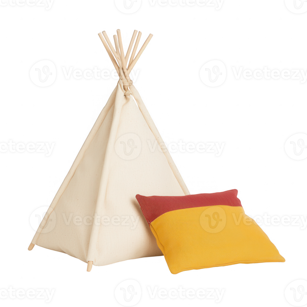 A cozy teepee tent with colorful cushions, perfect for children's playtime and imagination. png