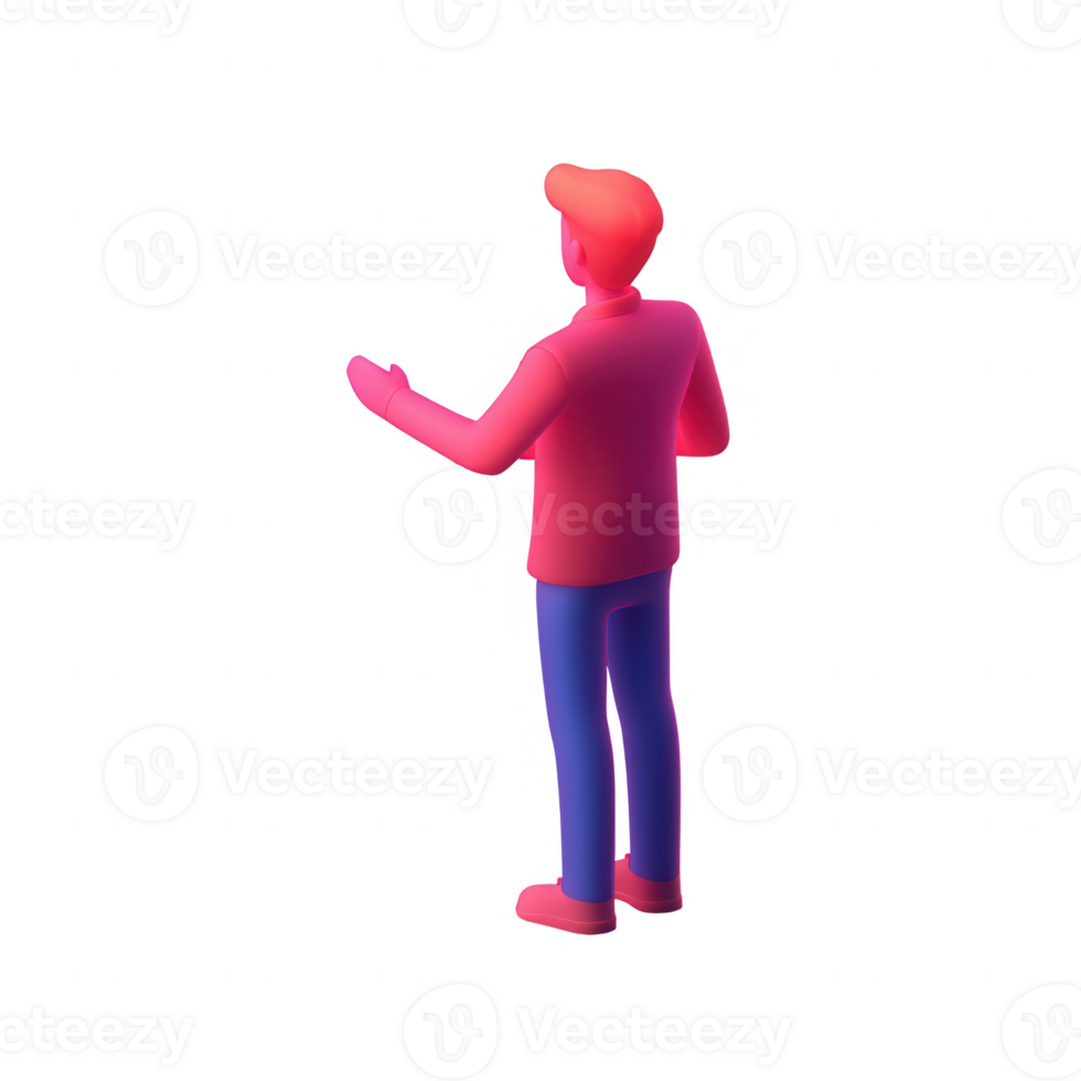 A 3D illustration of a man gesturing while explaining concepts. png