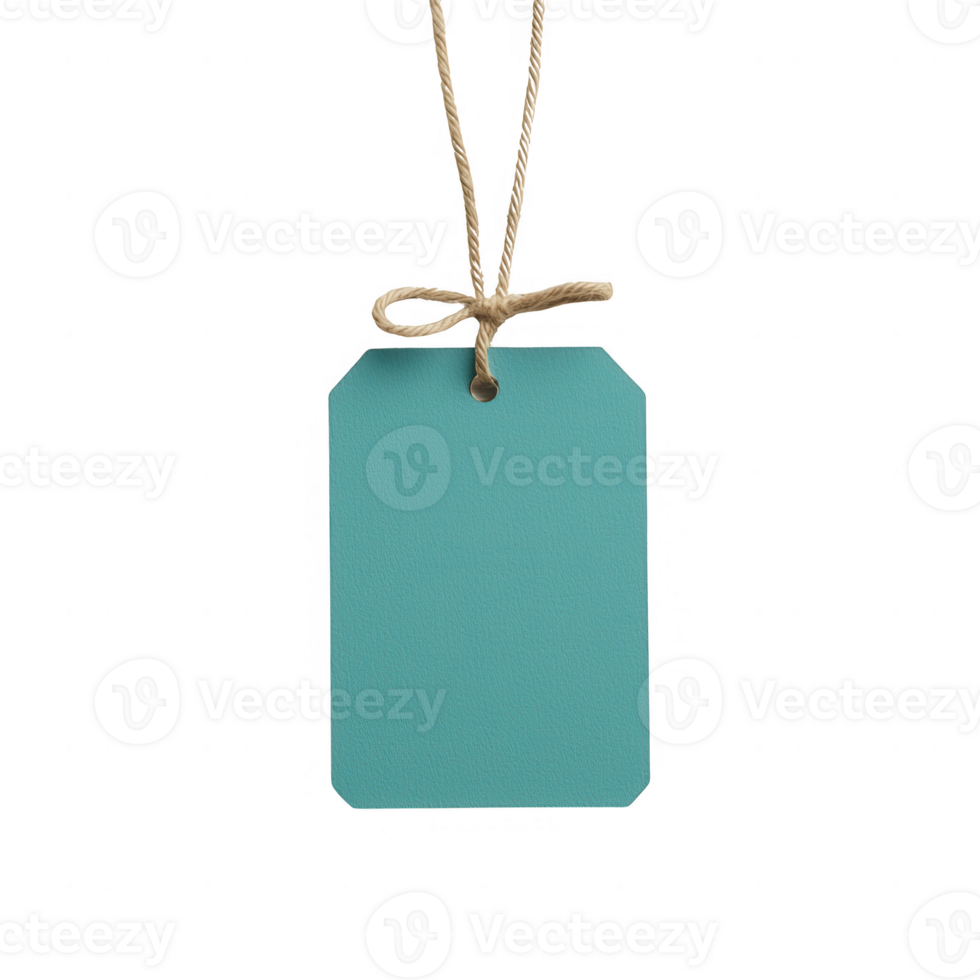 A blank teal tag with a string, perfect for labeling or branding purposes. png