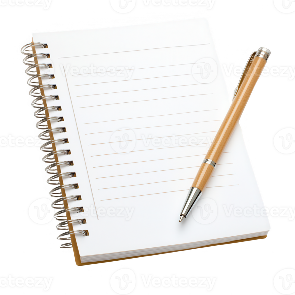 A blank notebook and pen ready for notes and ideas. png