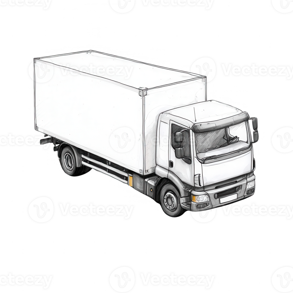 A sketch of a white delivery truck ready for transport, showcasing its unique design. png
