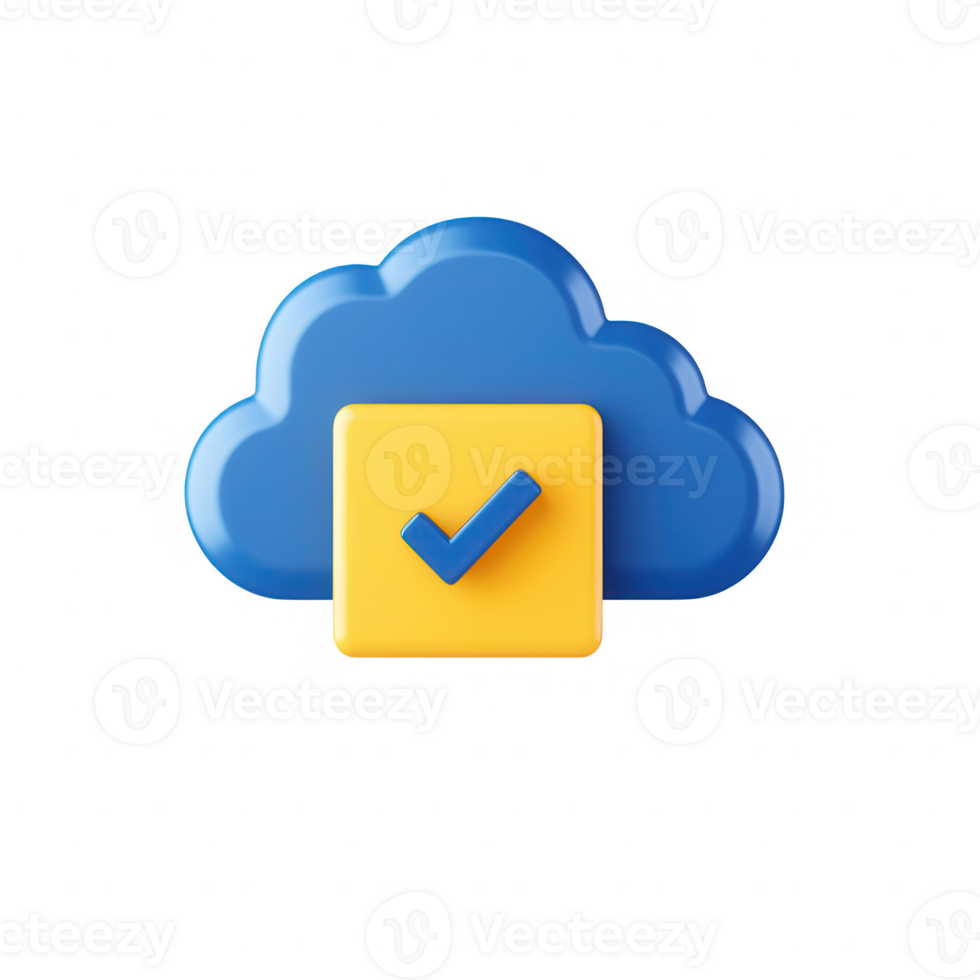 A modern cloud storage icon with a checkmark symbolizing data security and accessibility. png