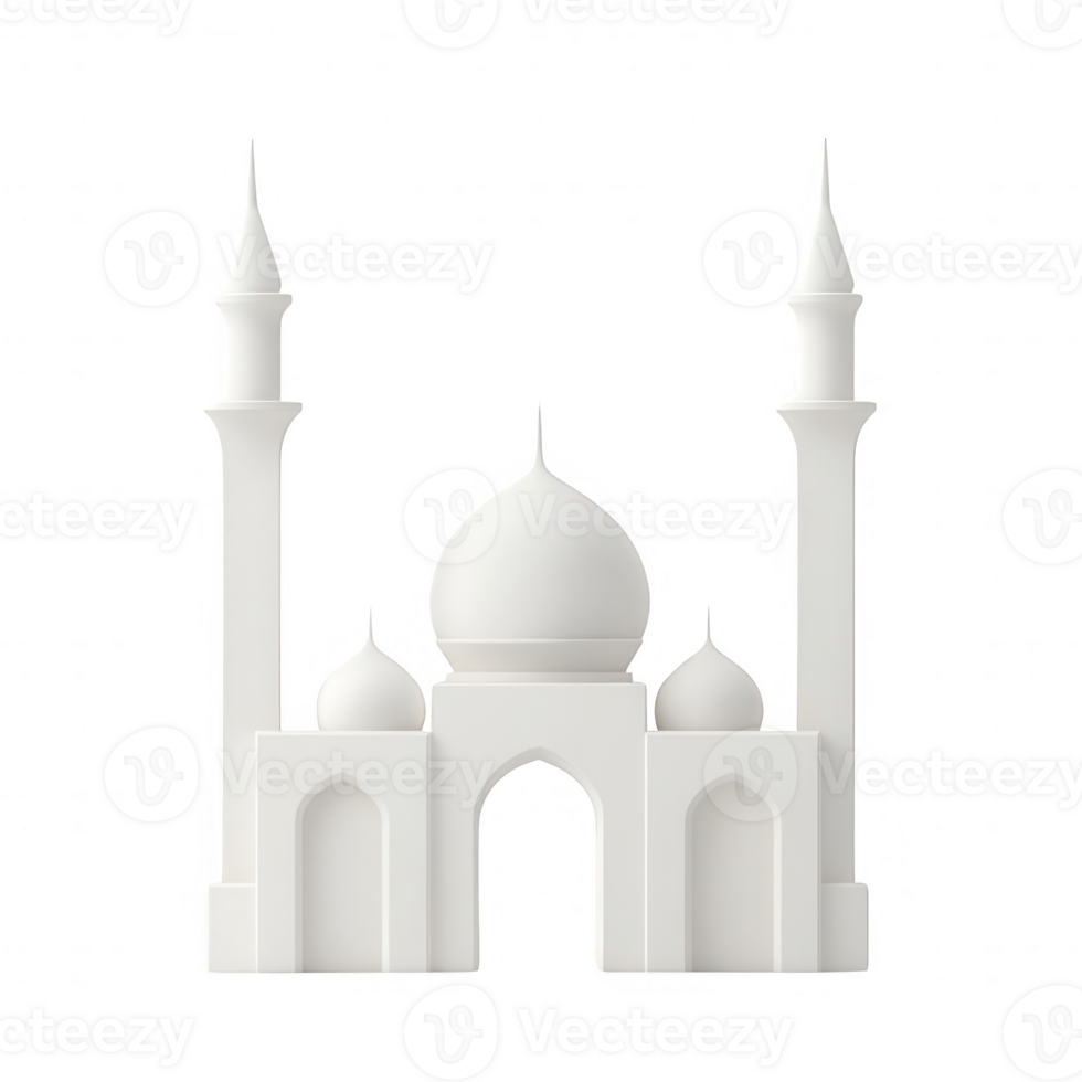 A stunning minimalist depiction of a white mosque with intricate architectural features. png