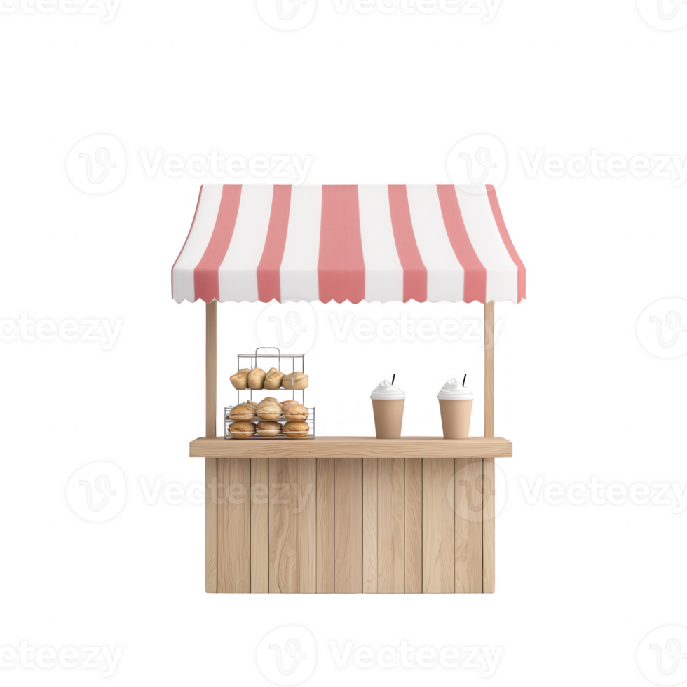 A welcoming food stall with striped awning, serving delicious treats and beverages. png